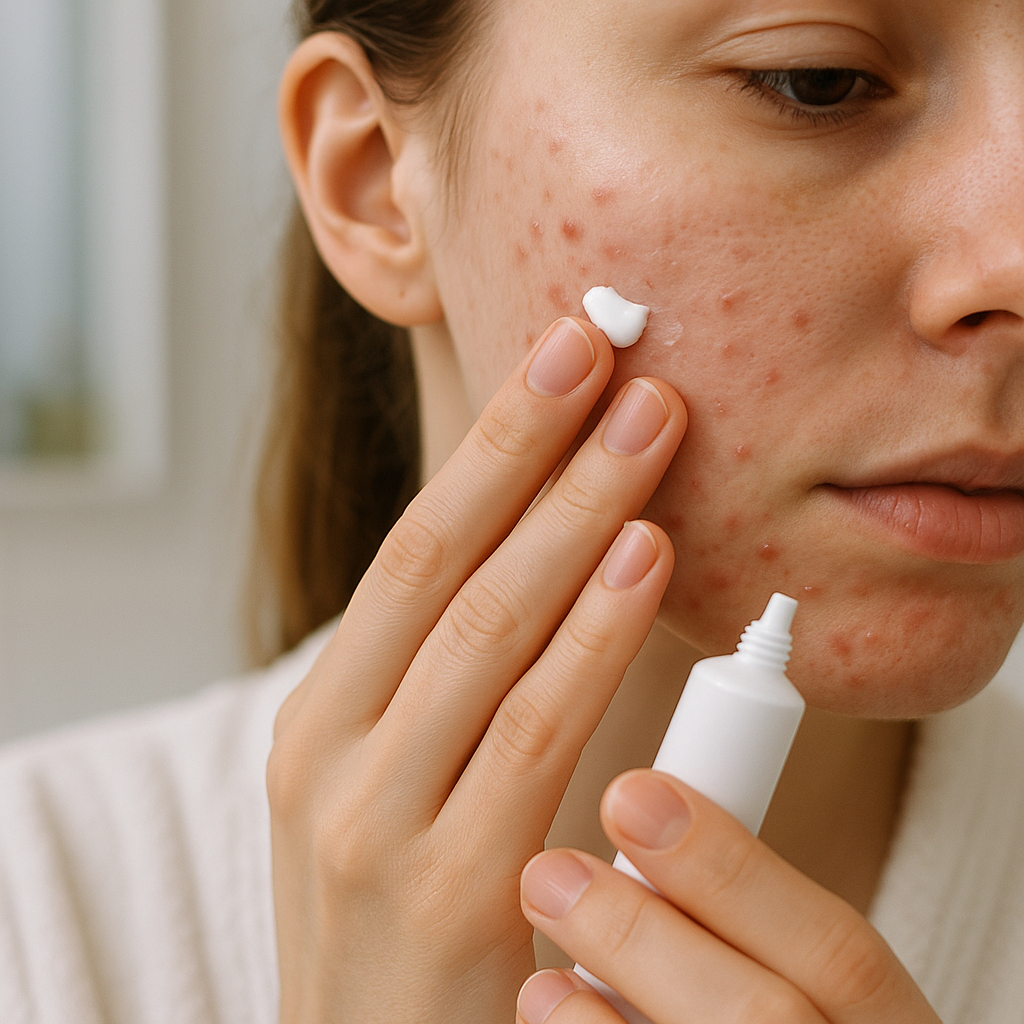 applying acne cream topical acne treatment